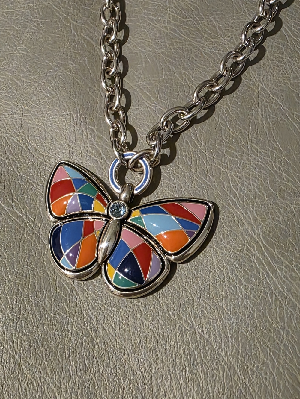 BRIGHTON JEWELRY COLORMIX COLORFUL BUTTERFLY NECKLACE SILVER PATCHWORK NEW RV$98